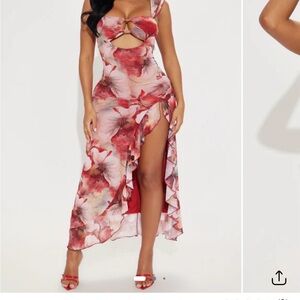 Fashion Nova Red Floral Maxi Dress